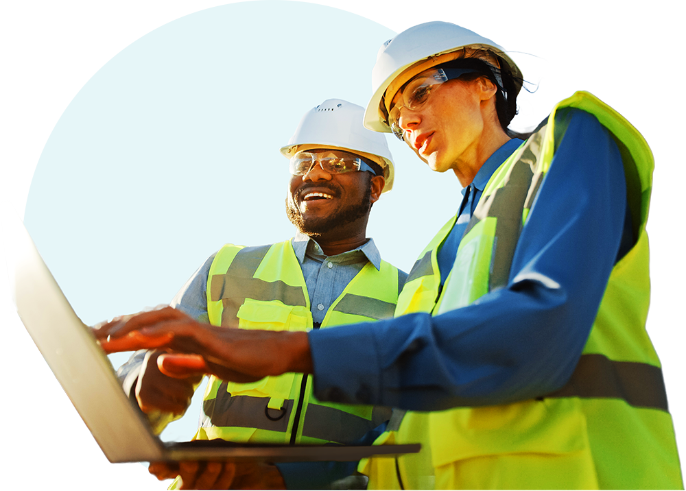 Site workers with laptop